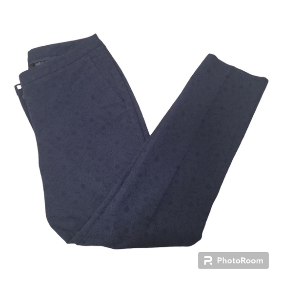 Cynthia Rowley Navy Blue Jacquard Flat Front Ankle Length Dress Pants Sz… - Picture 1 of 10